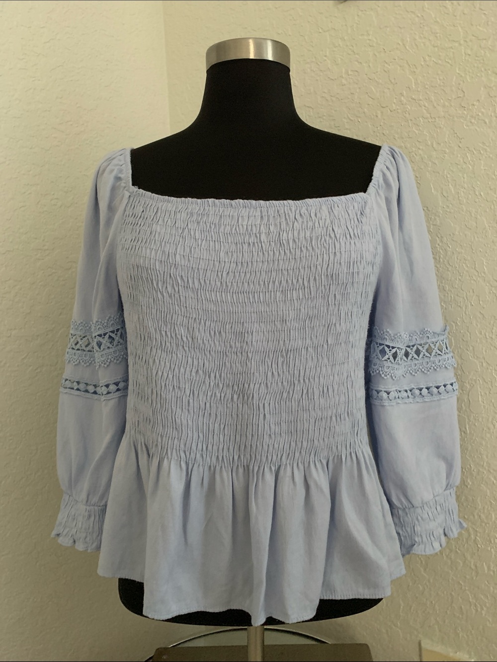 Blashe Light Blue Smocked Peasant Top - Rayon Blend Women's Size M